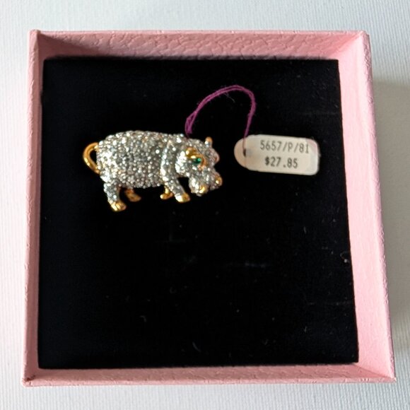 Coro Hippo Mini Brooch – Gold-Tone & Rhinestones - Picture 4 of 16